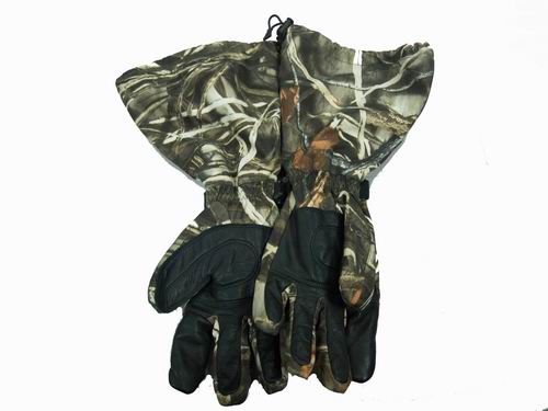 Long hunting glove-grass camo.(Noiseless & waterproof with real leather on palm)